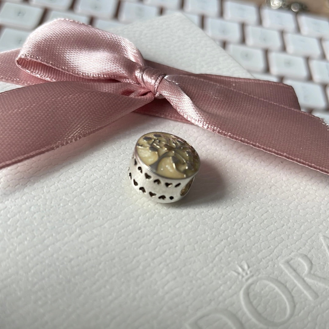 Genuine Pandora Two Tone Family Tree Enamel Charm Enamel With Gold Heart