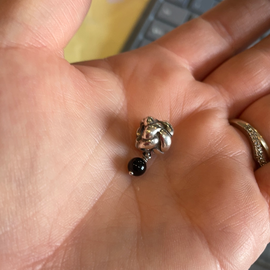 Genuine Pandora Black Onyx Rope Braid Dangle Charm Rare HTF