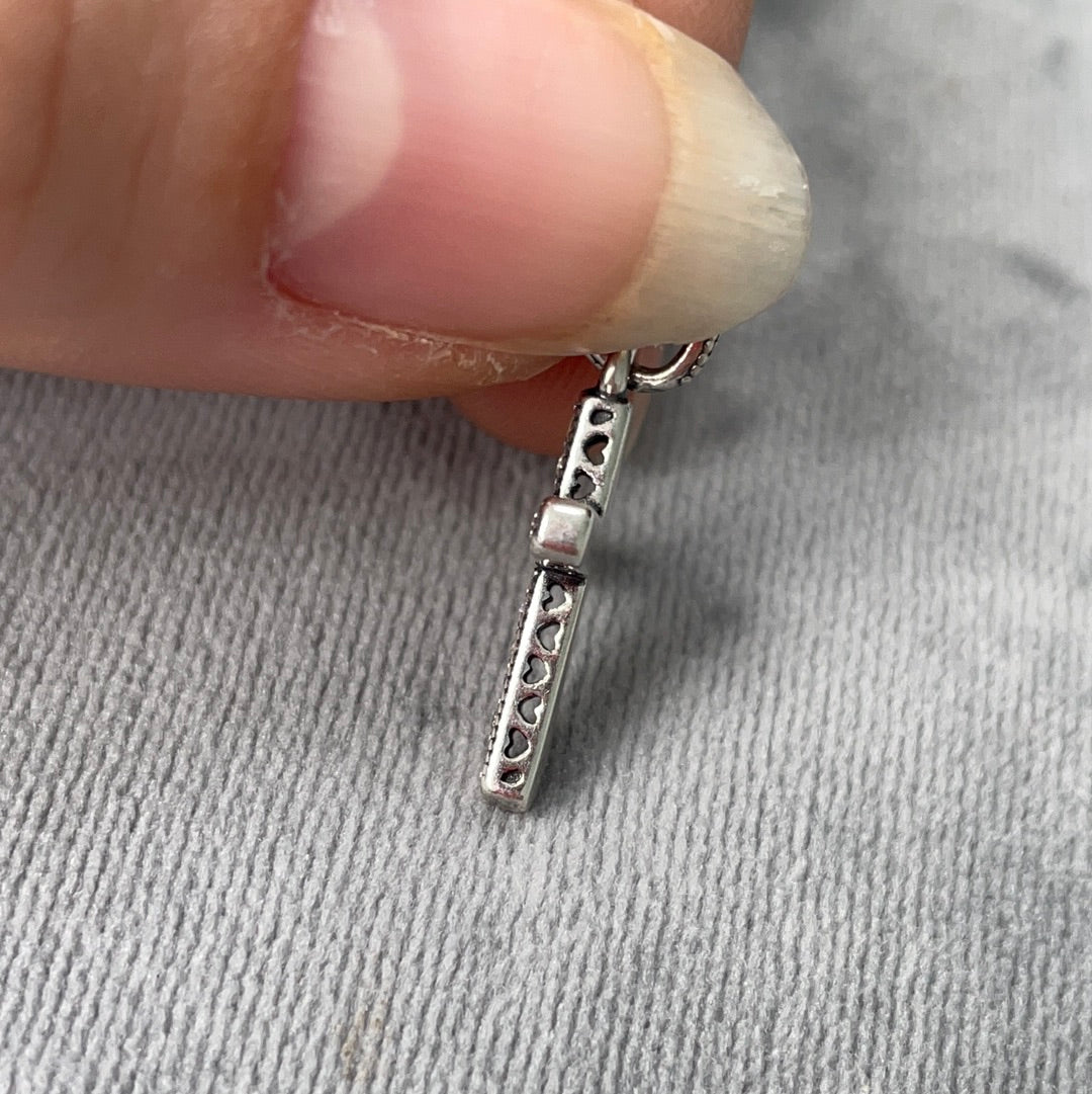 Genuine Pandora Pave Cross Sparkle Dangle Charm Radiant Hearts Pendant