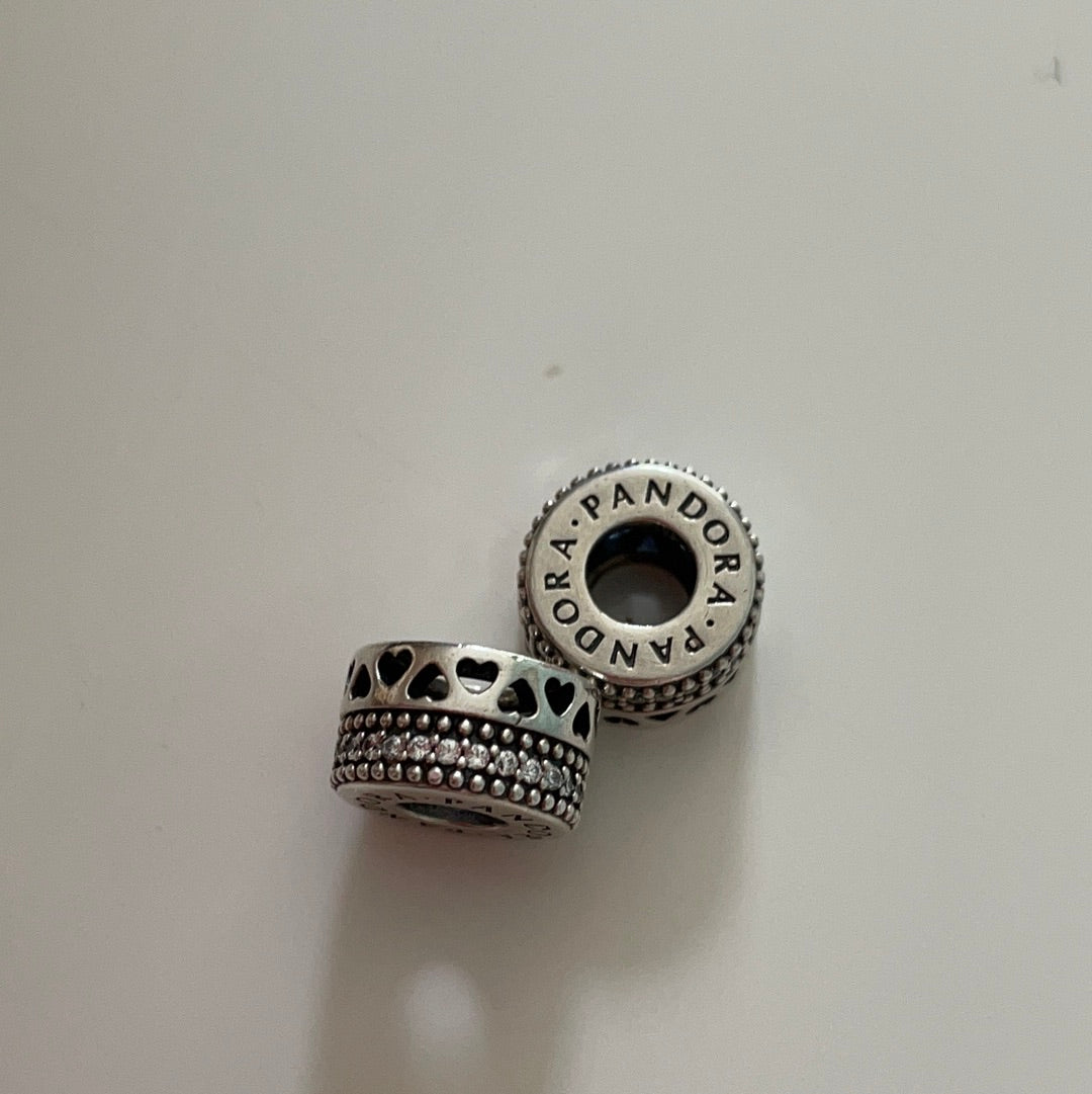 Genuine Pandora Spacer Double Layer Pave and Hearts Charm