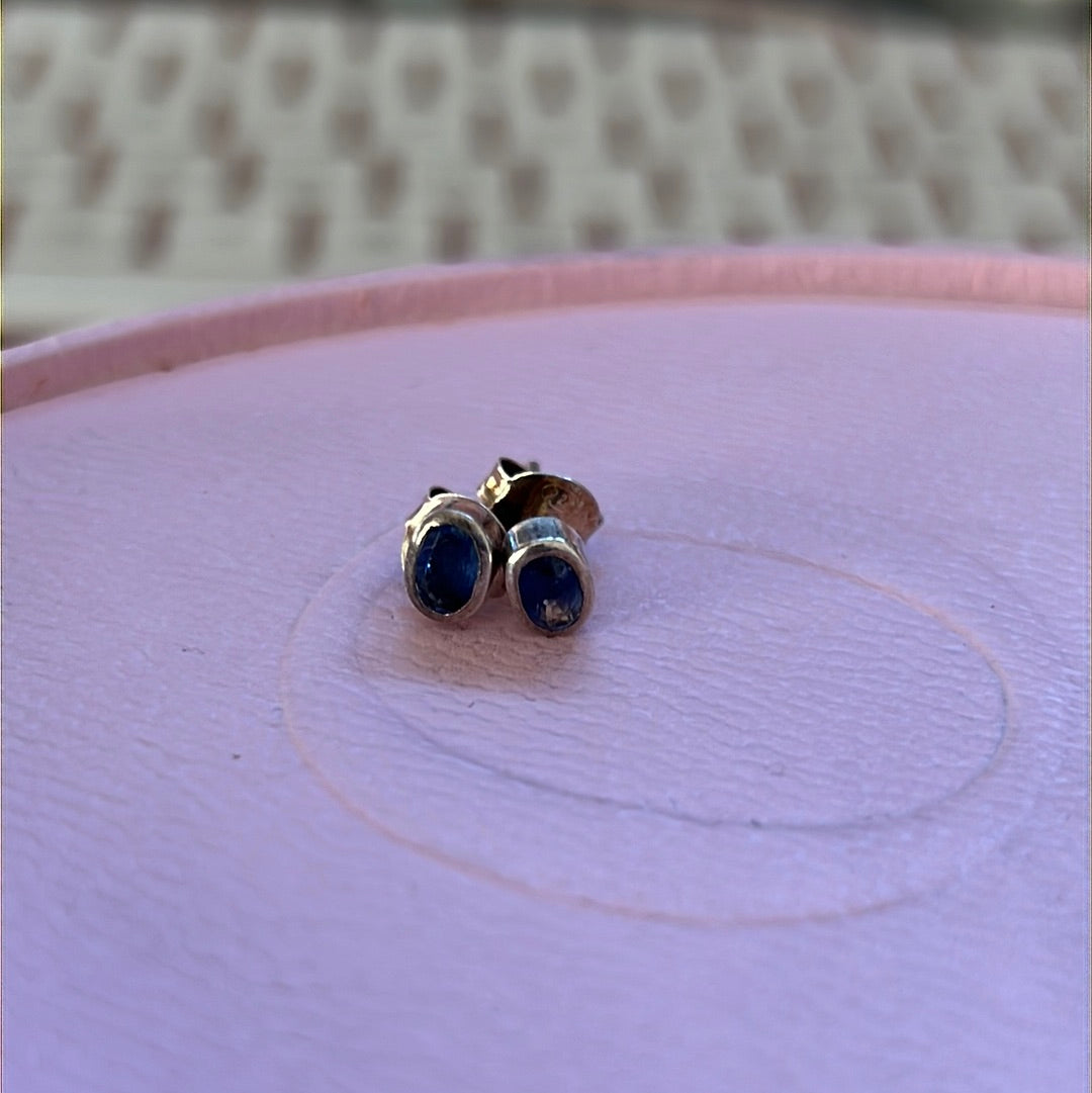 Sterling Silver Little Oval Blue CZ Stud Earrings