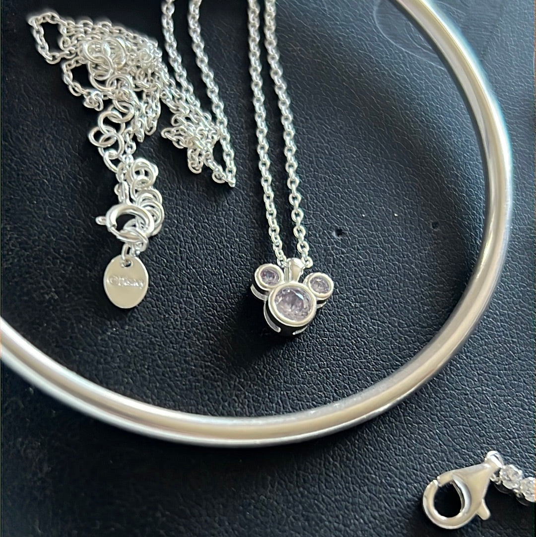 Sterling Silver Disney Mickey Mouse Ears Necklace 40cm