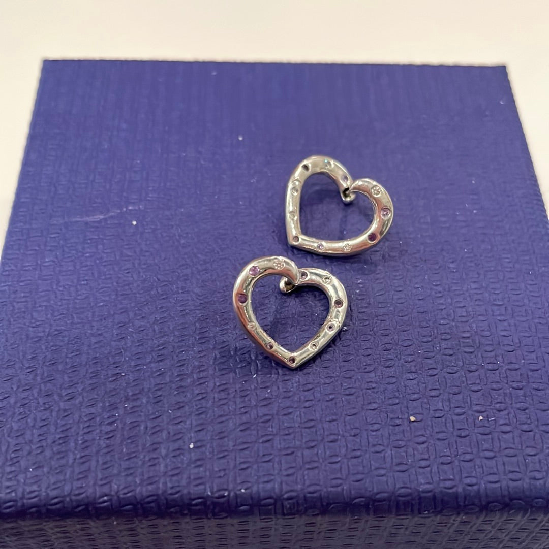 Genuine Pandora Pink and Purple 2018 Mothers Day Heart Pave earrings Hoops HTF