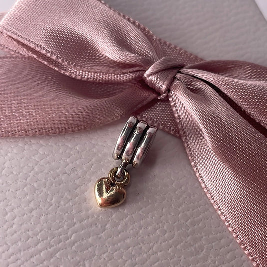 Genuine Pandora Golden Heart Two Tone 14k Dangle Charm
