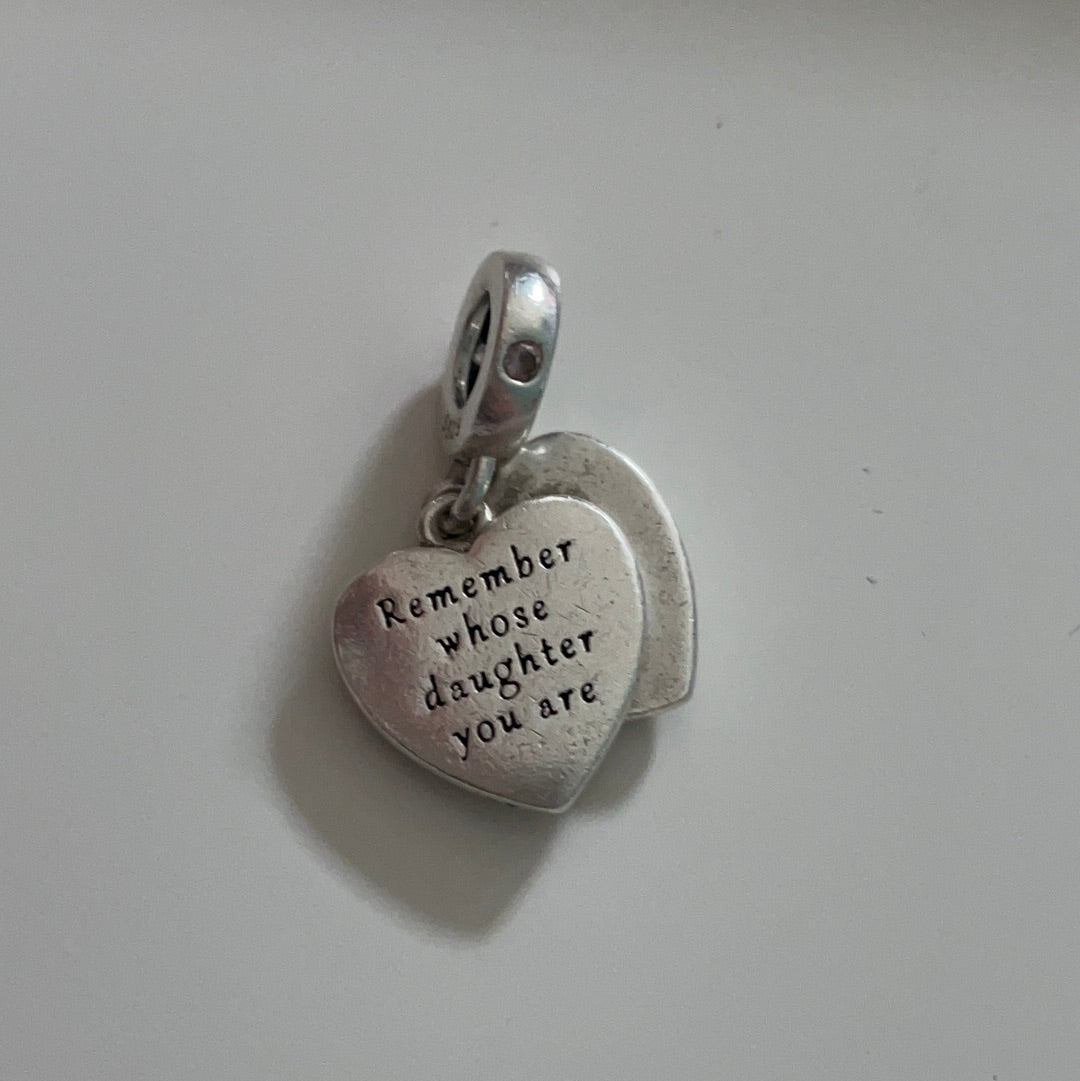 Sterling Silver Daughter Charm Heart Dangle 'Remember whose daughter you are and straighten your crown' Charm
