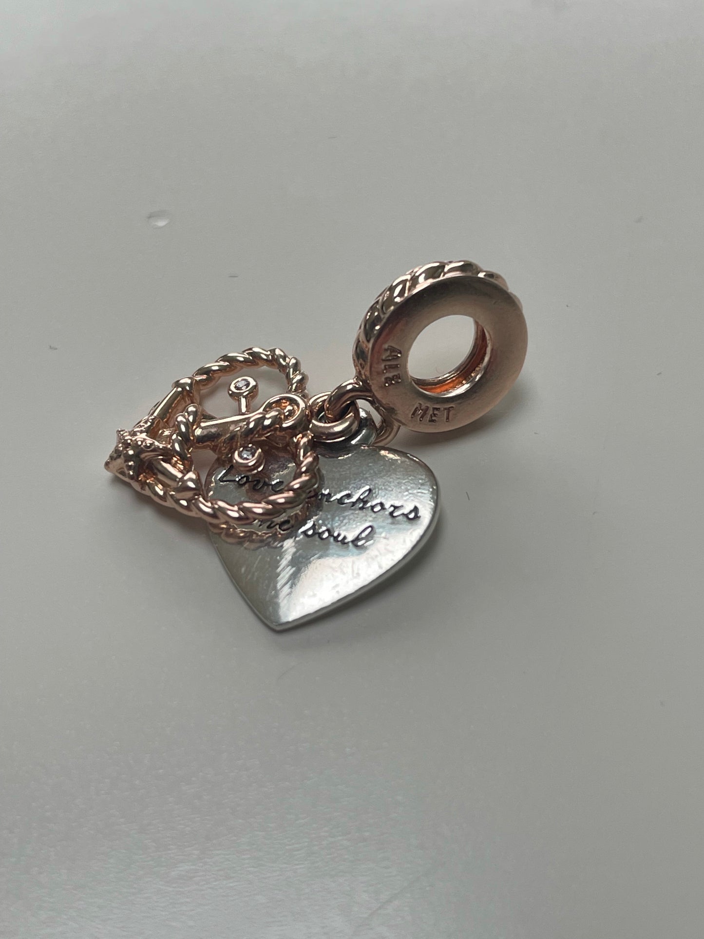 Genuine Pandora Rose Gold Heart Love anchors the soul Charm Dangle