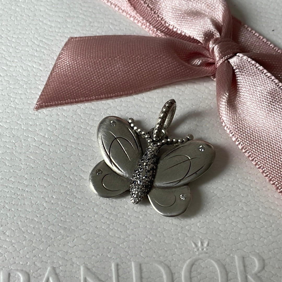 Genuine Pandora Large Pave Clear Stone Butterfly Pendant/ Charm
