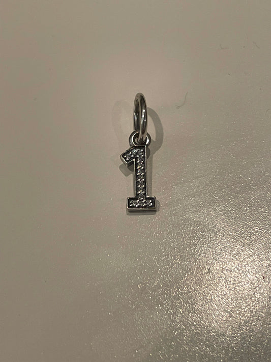 Genuine Pandora Number 1 Dangle Pave Charm