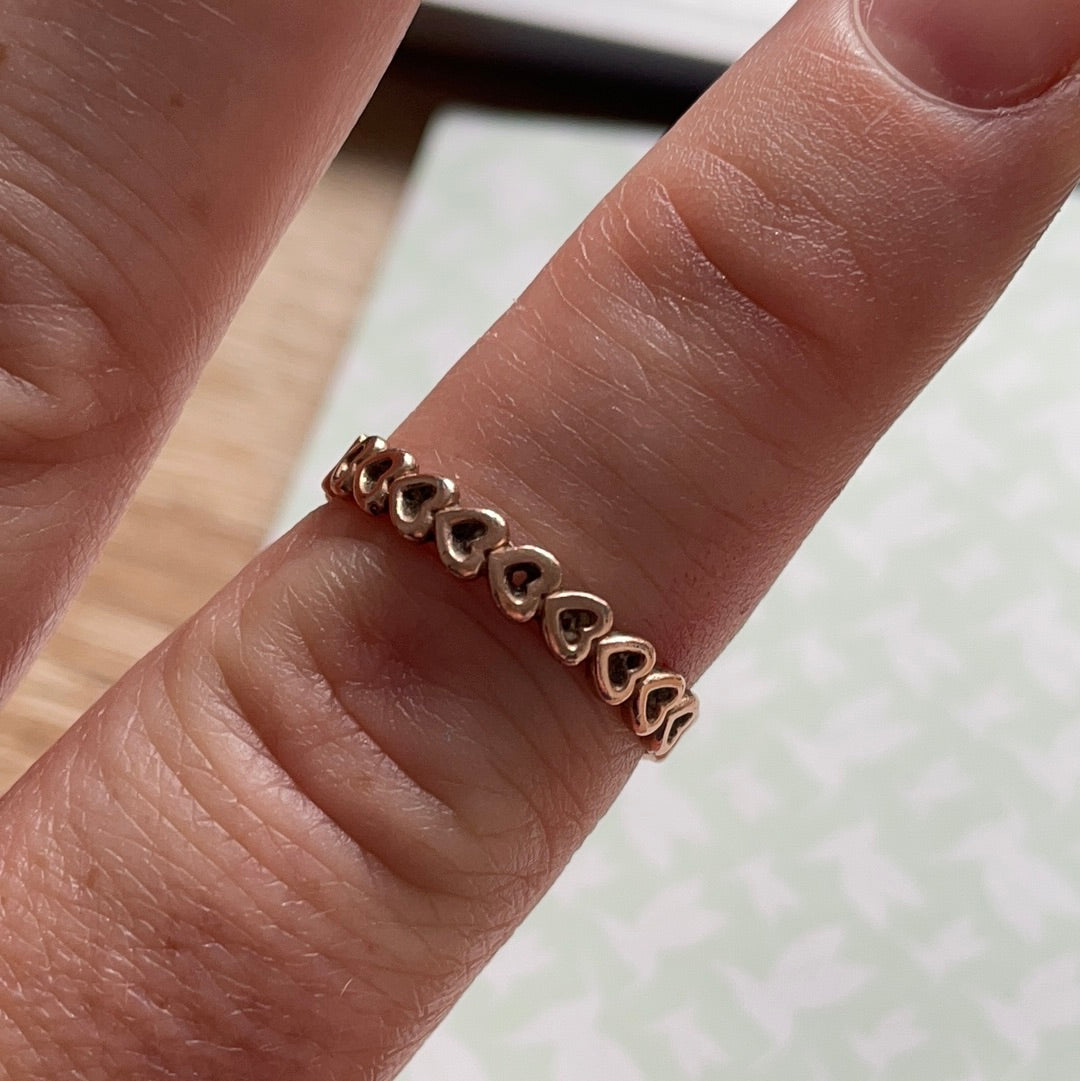 Genuine Pandora Rose Gold Openwork Heart Band Ring 54