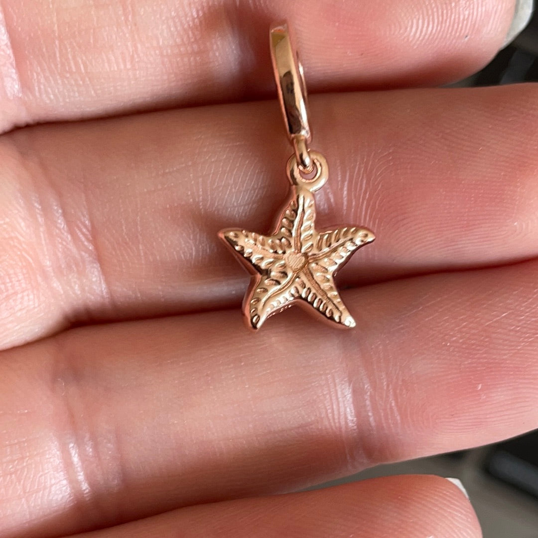 Genuine Pandora Rose Gold Beautiful Blue Starfish Dangle Charm