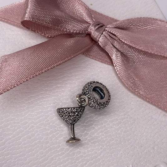 Genuine Pandora Pave Sparkle Cocktail Glass Dangle Charm