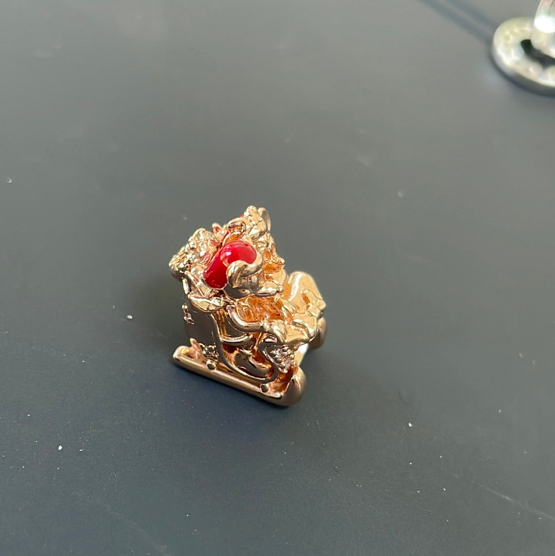 Genuine Pandora Disney Rose Gold pave Christmas Sleigh Charm