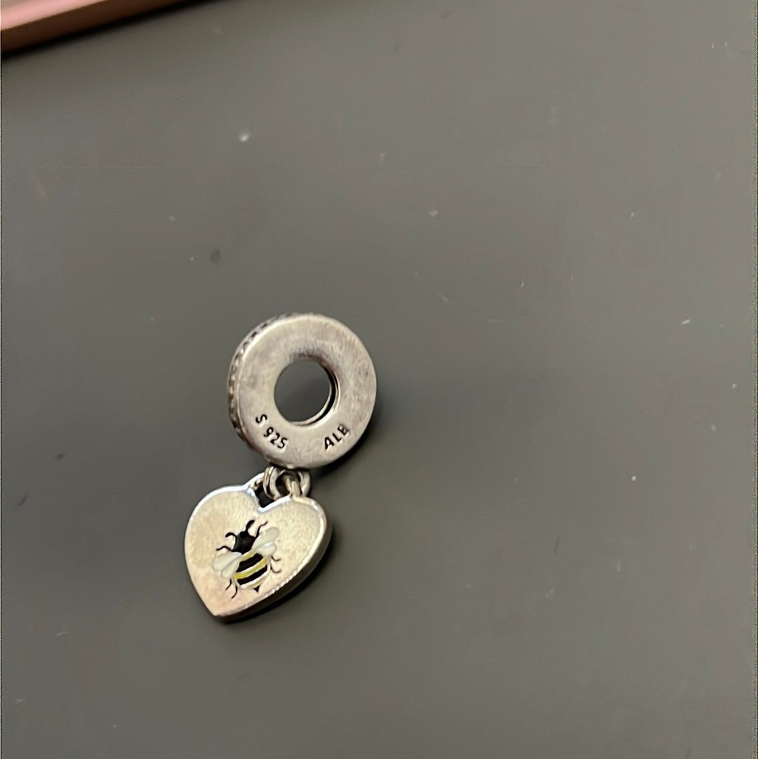 Genuine Pandora Manchester Enamel Bee Dangle Love Heart Charm
