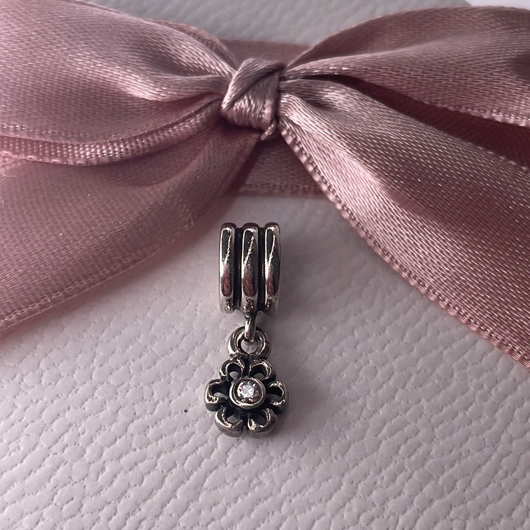 Genuine Pandora Open work Flower Daisy with Stone Dangle Charm