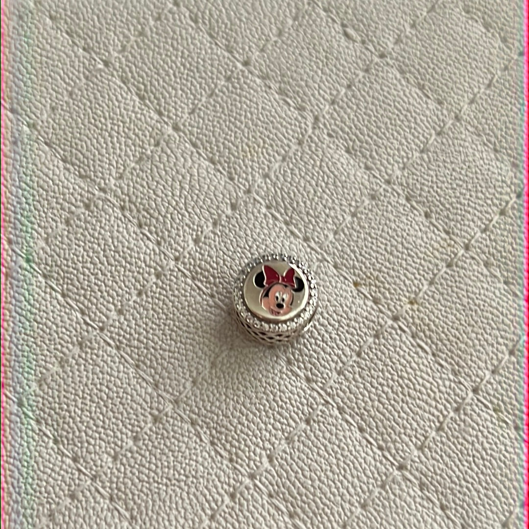 Genuine Pandora Disney Parks Christmas Minnie Mouse Enamel Mistletoe Kisses Pave Charm