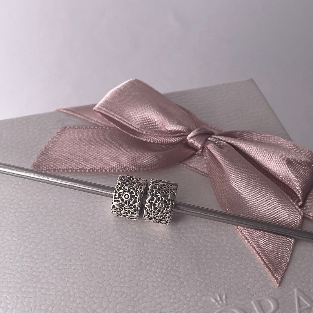 Genuine Pandora Flower Lace Floral Clips x2