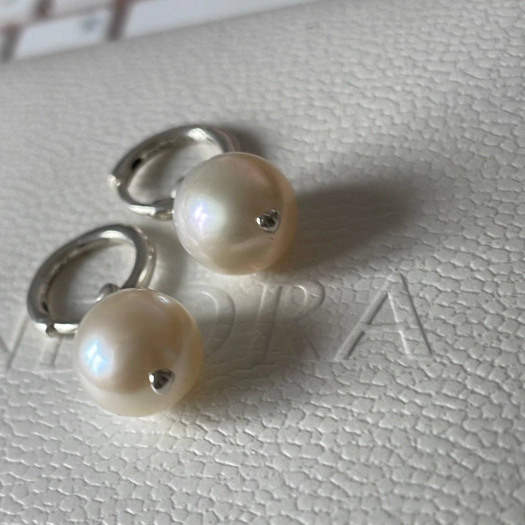 Genuine Pandora Fresh Water Pearl Dangle Hoop Earrings