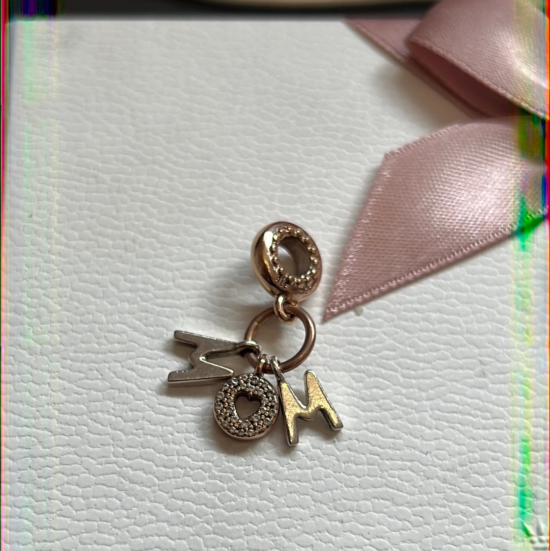 Genuine Pandora Rose Gold Mum Heart With Stone Pave Dangle