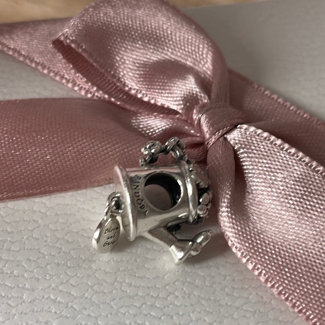 Genuine Pandora Enchanted Garden Watering Can Rare Charm with Enamel Flowers