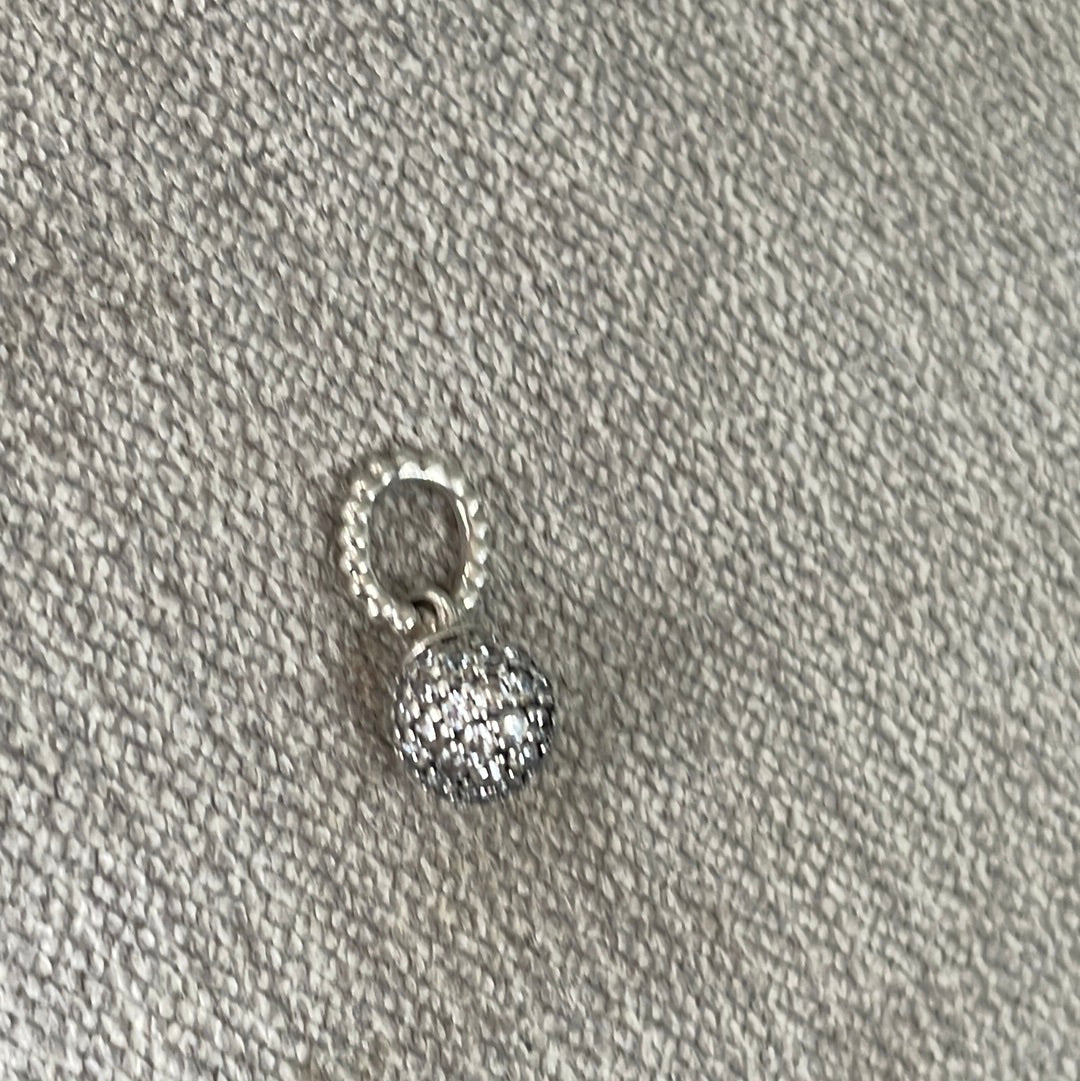 Genuine Pandora Pave Clear Crystal Dangle Ball Charm Pendant