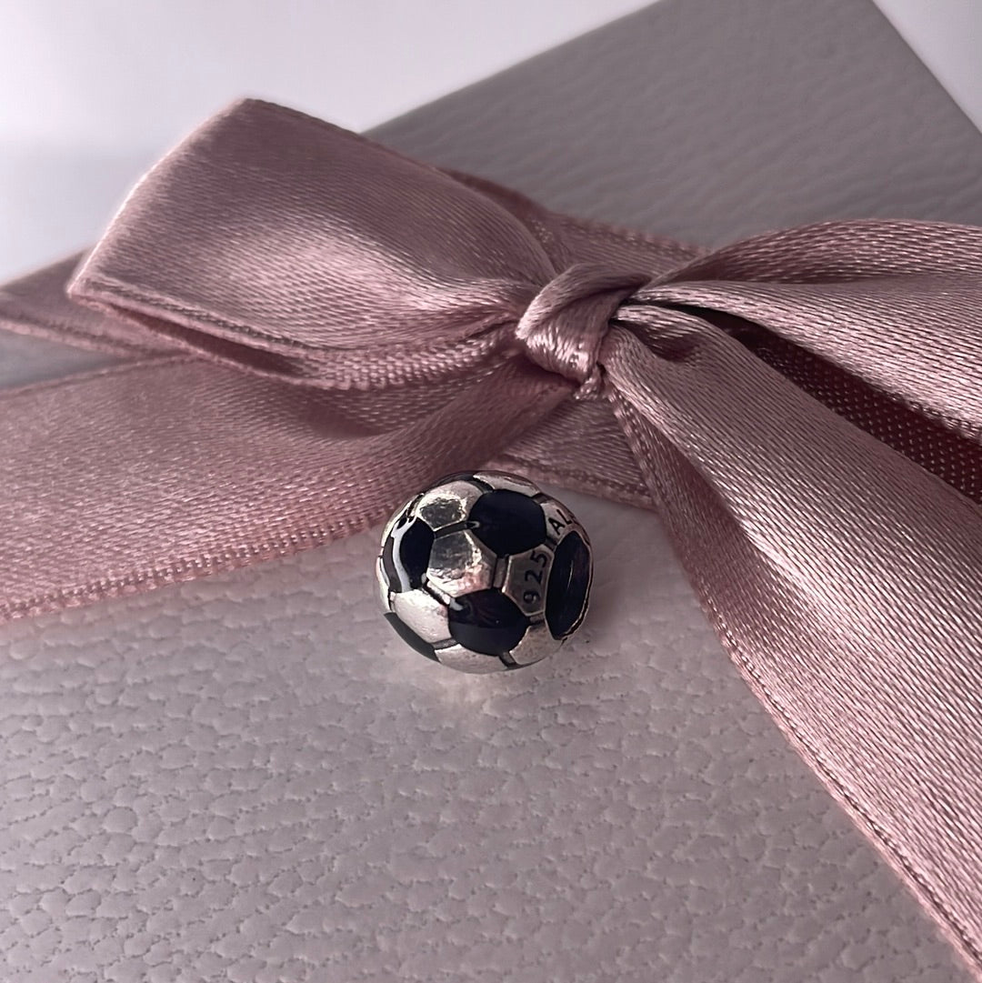Genuine Pandora Black Enamel Football Charm HTF Rare