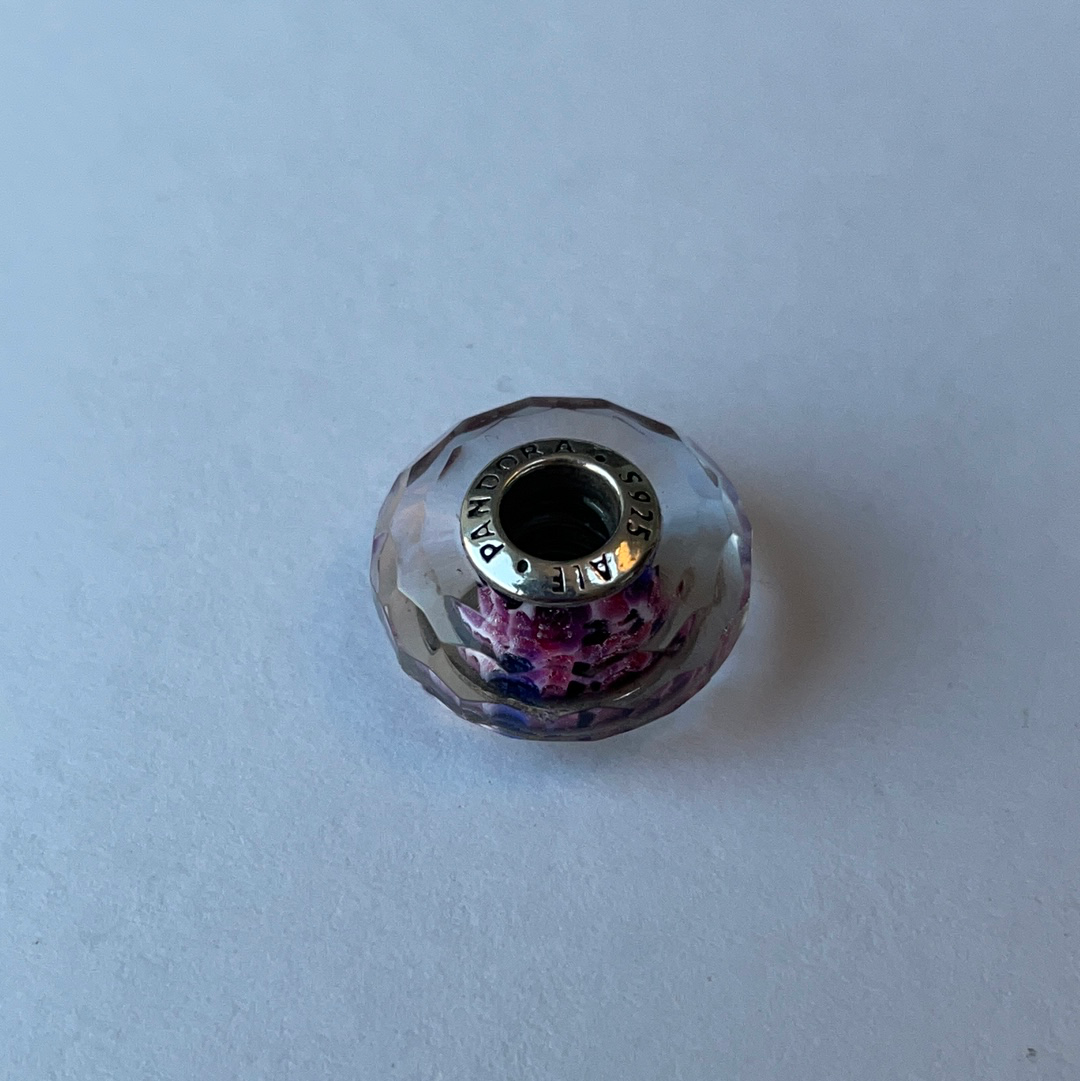 Genuine Pandora Purple Pink Firework Faceted Murano Glass Charm
