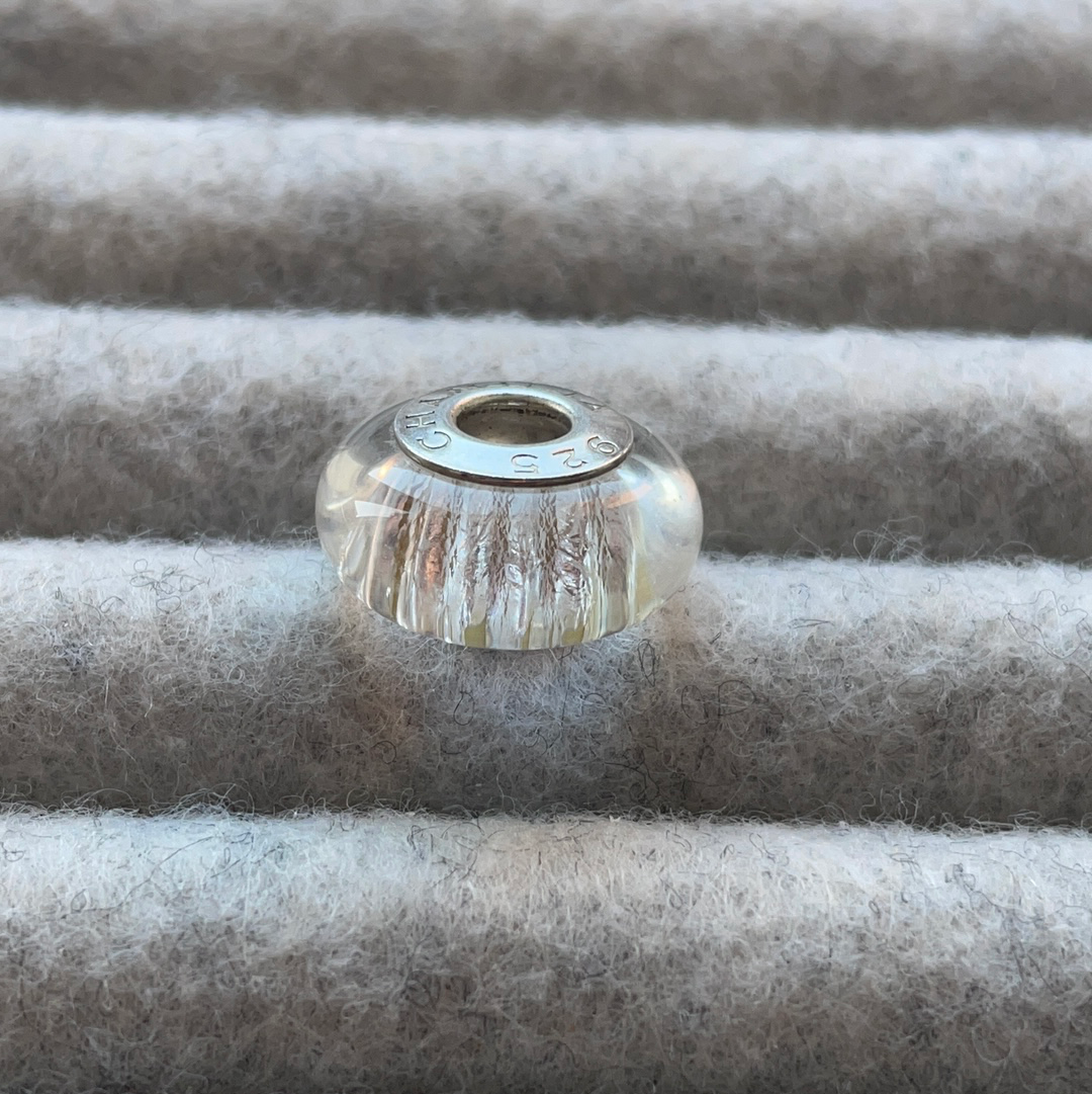 Genuine Chamilia White Chrome Silver Corrugated Foil Murano Charm