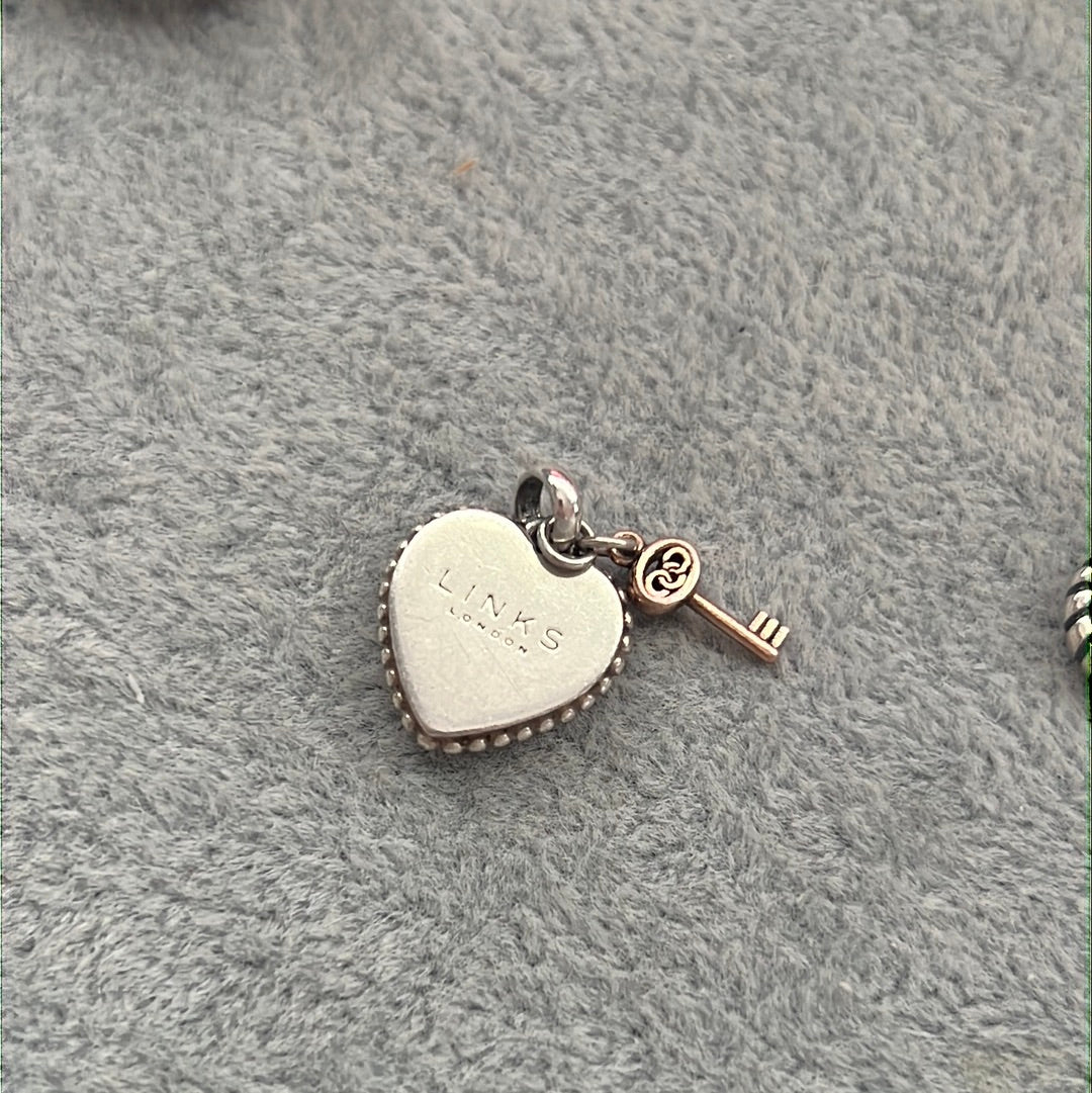 Genuine Links of London Love Heart Charm With Rose Gold Key Charm