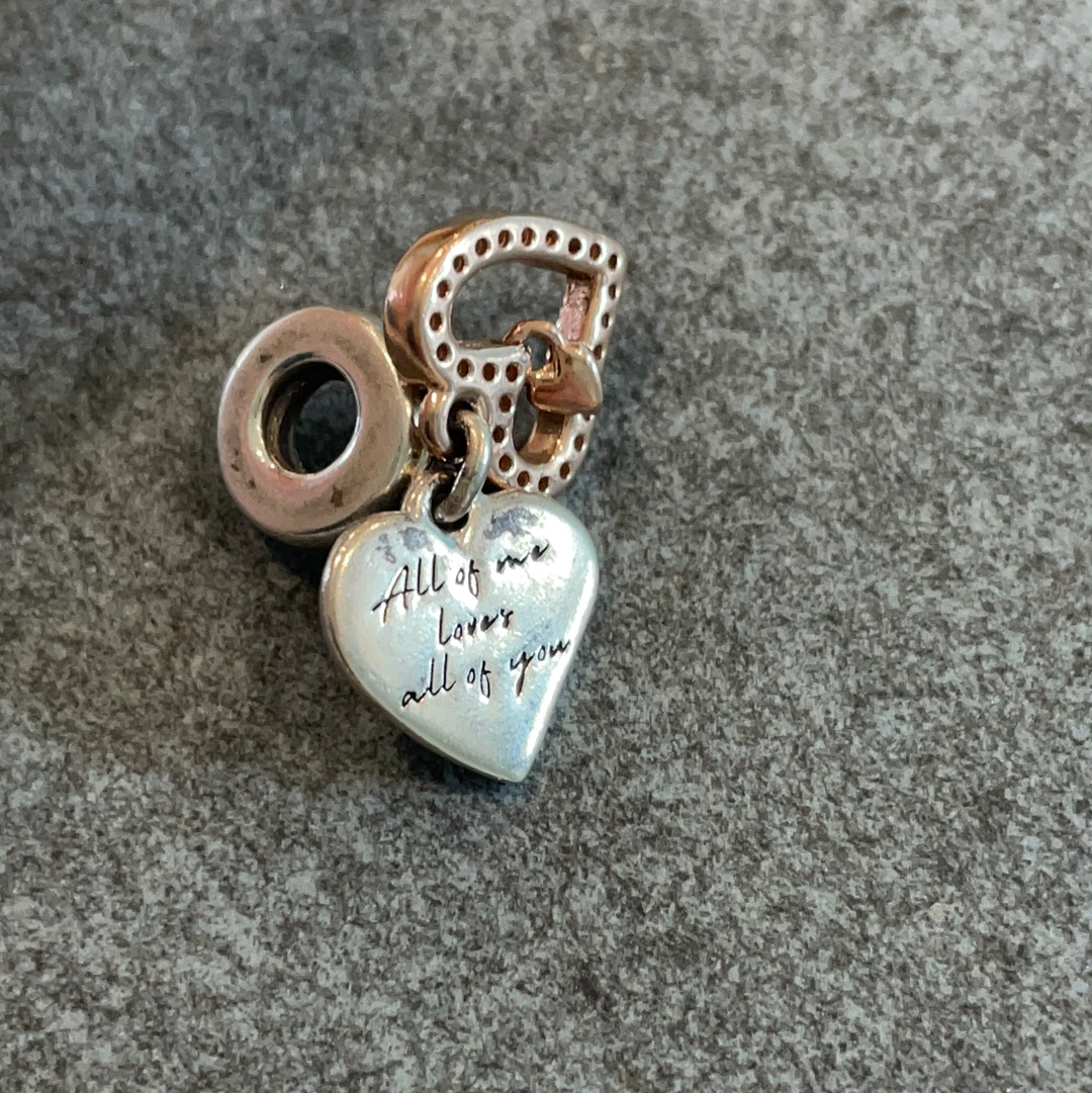 Genuine Pandora Dangle Heart Pave Charm All of me loves all of you