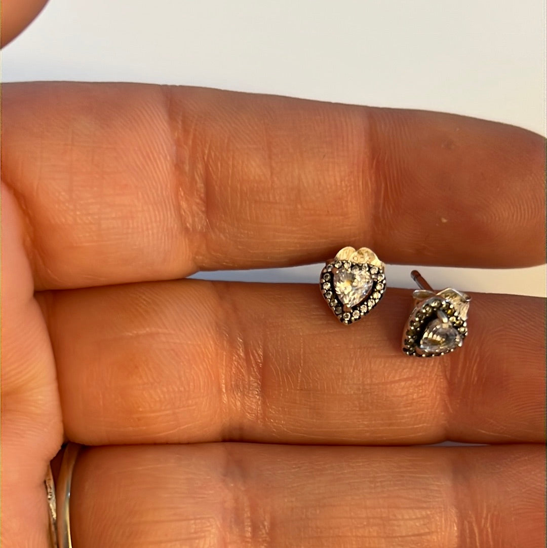 Genuine Pandora CZ Clear Heart Earrings Studs.