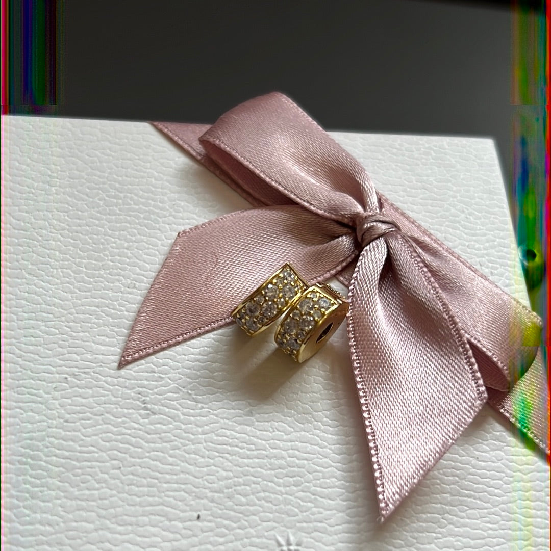 Genuine Pandora Silicone Pandora Shine Gold Clips Pave CZ