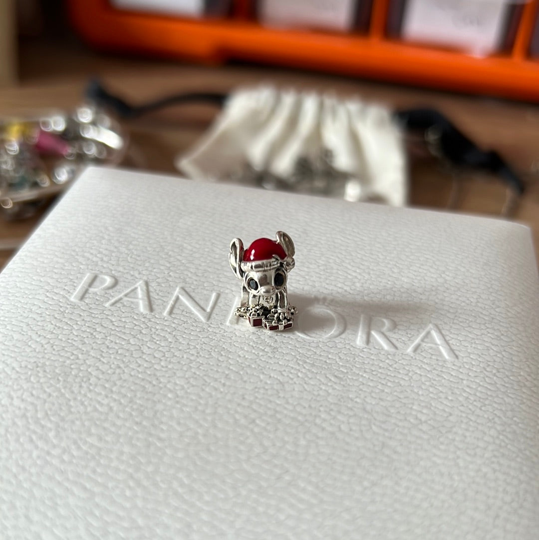 Genuine Pandora Disney Christmas Stitch Charm Enamel Ohana