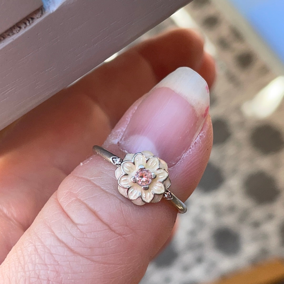Genuine Pandora Blooming Enamel Flower Ring Size 56