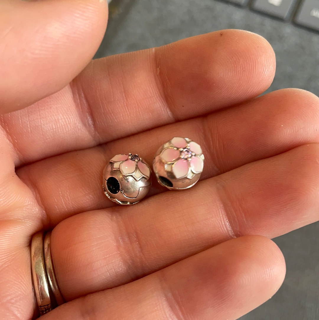 Genuine Pandora Pink Magnolia Flower Bloom Clips