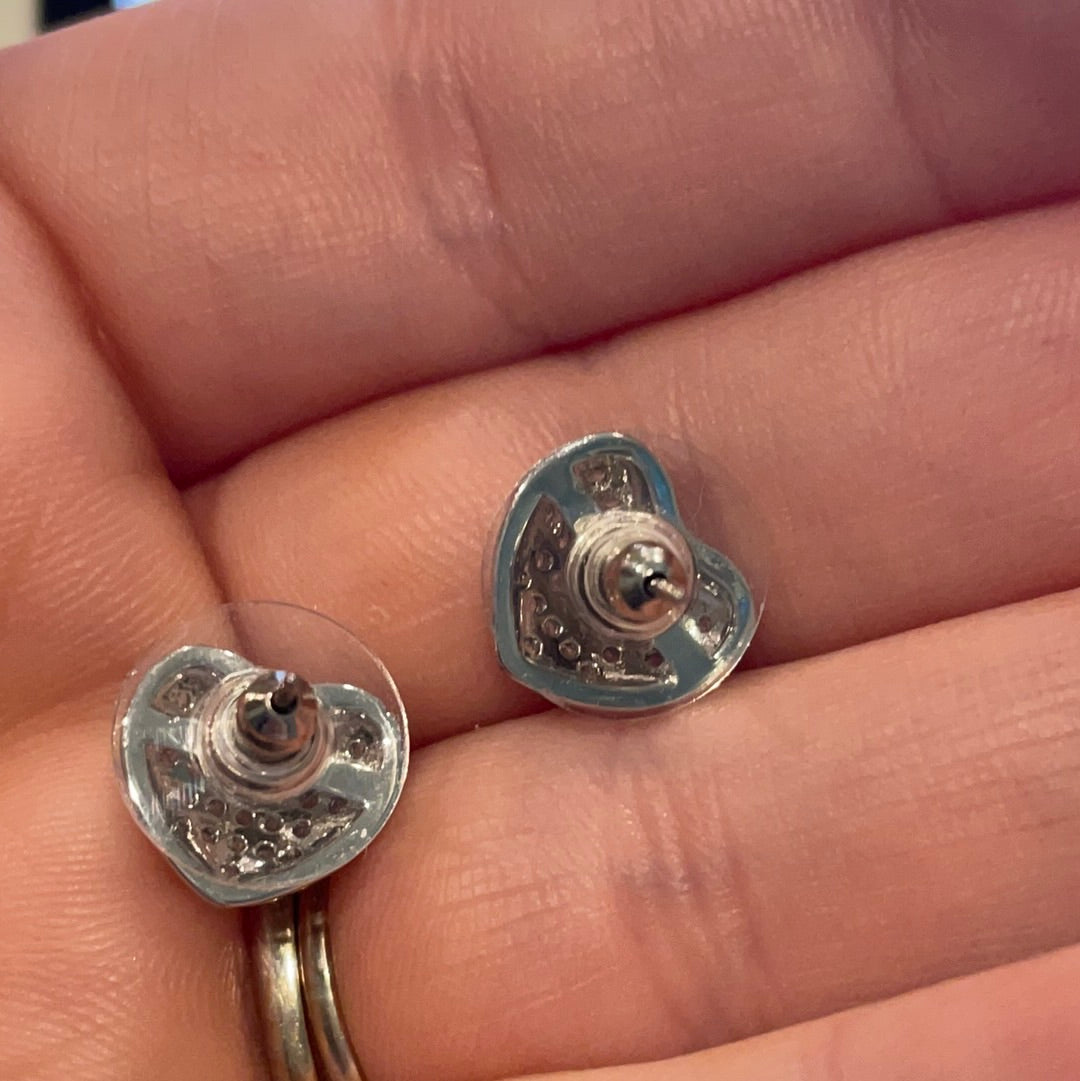 Sterling Silver Clear Pave Heart Earrings NO BACKS
