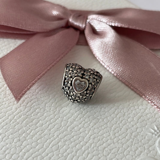 Genuine Pandora Pave Heart in A Heart Sparkle Clear Charm