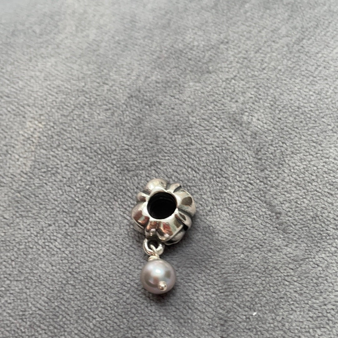 Genuine Pandora Rare Wish Grey Pearl Dangle Charm RARE HTF