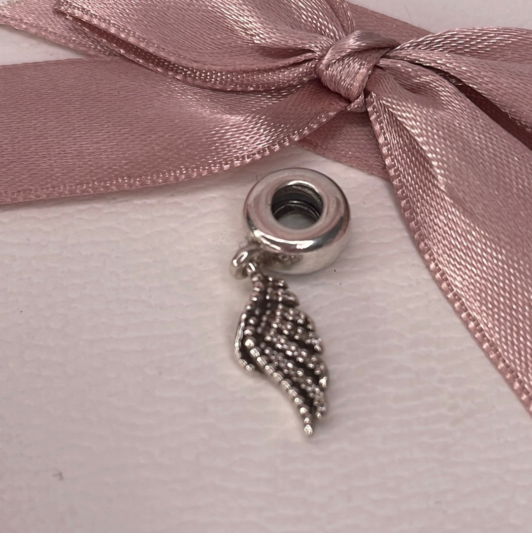 Genuine Pandora Angel Wing Feather Dangle Pave Charm