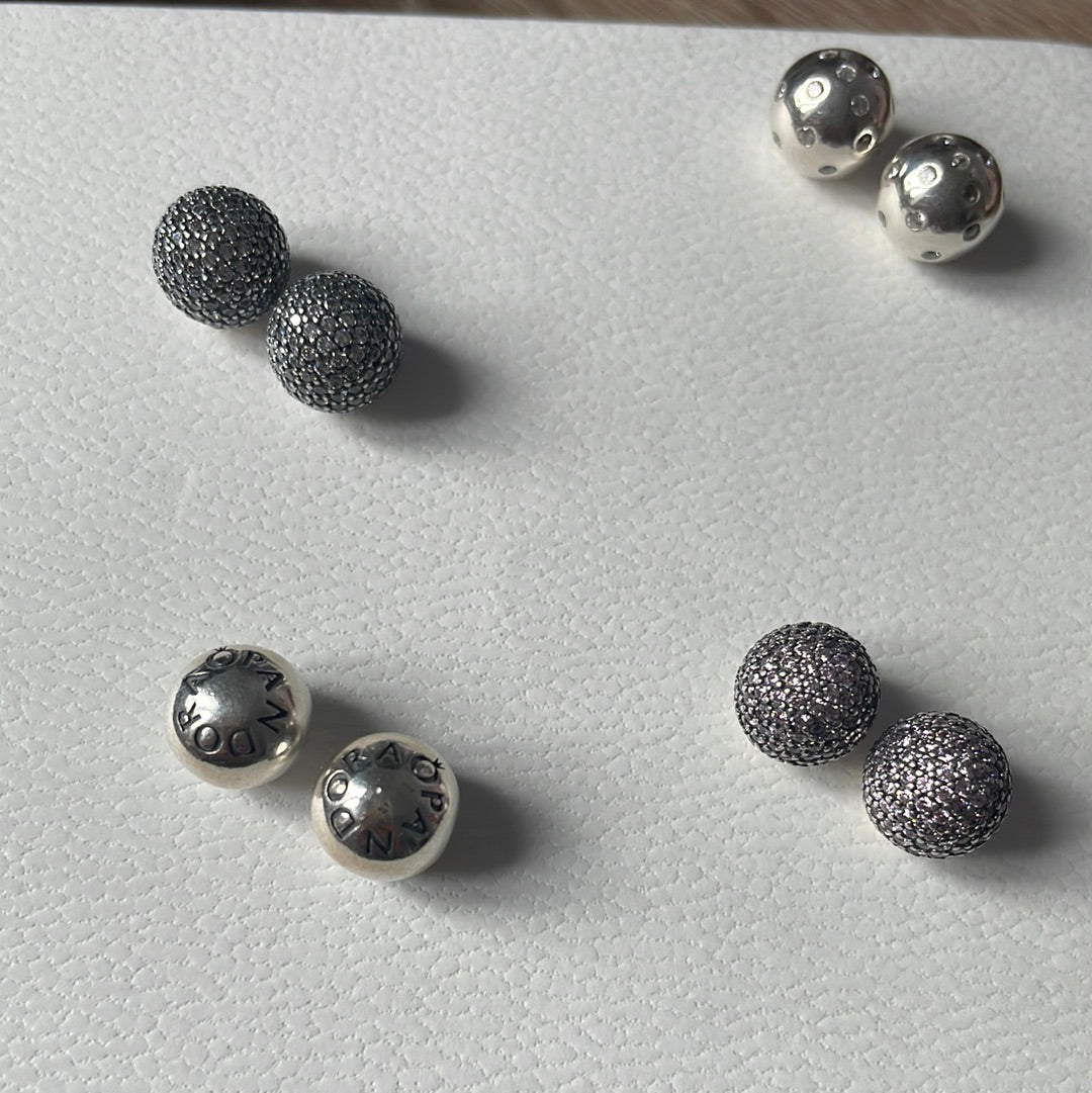 Genuine Pandora Pave Purple/ Clear Bangle Ends Caps Balls Screw On For Torque Bangle