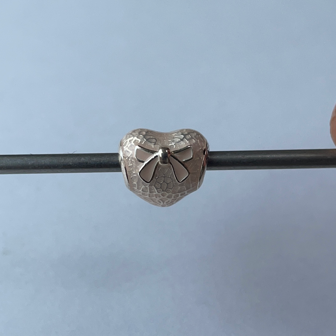 Genuine Pandora Enamel Pale Pink Heart Charm With Bow