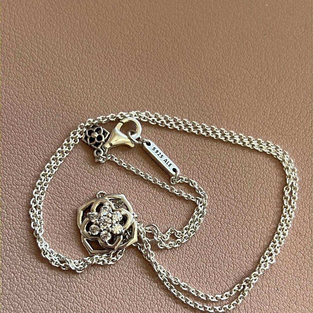 Genuine Pandora Sparkling Rose Flower Necklace 45cm Drop