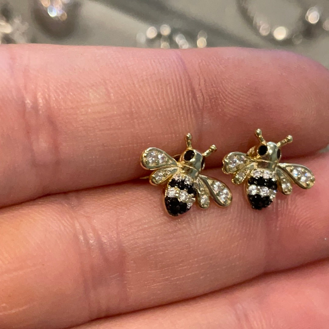 Brand New Sterling Silver Gold Plated Pave Bee Earrings Beautiful CHOICE OF TWO
