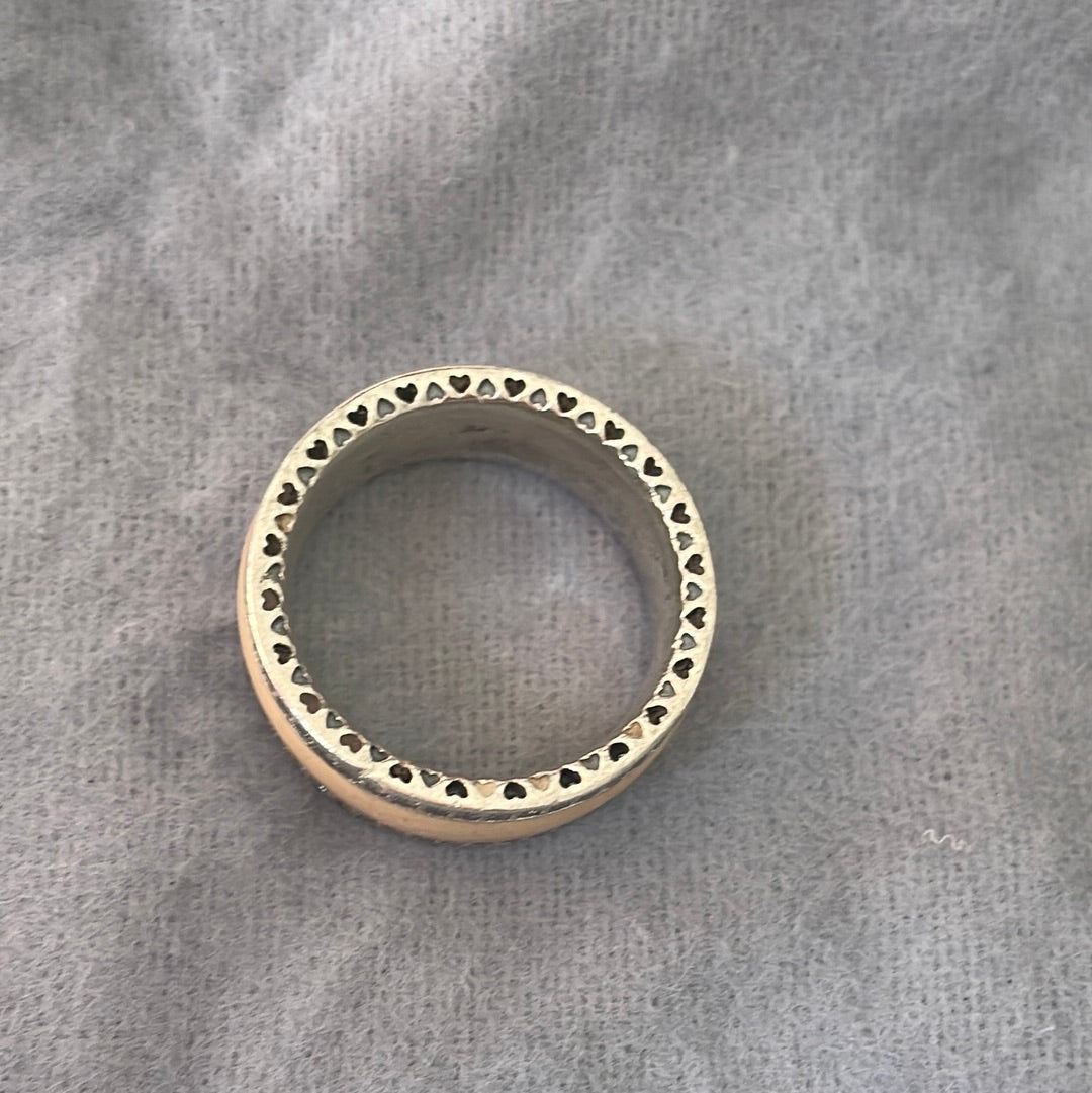 Genuine Pandora Huge Chunky Light Pink Enamel Ring Pave Triple Layer Ring in Size 56