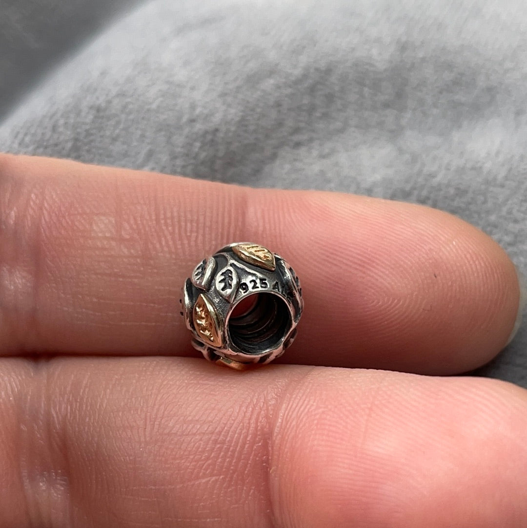 Genuine Pandora Two Tone Leaf/ Leaves RARE HTF Charm
