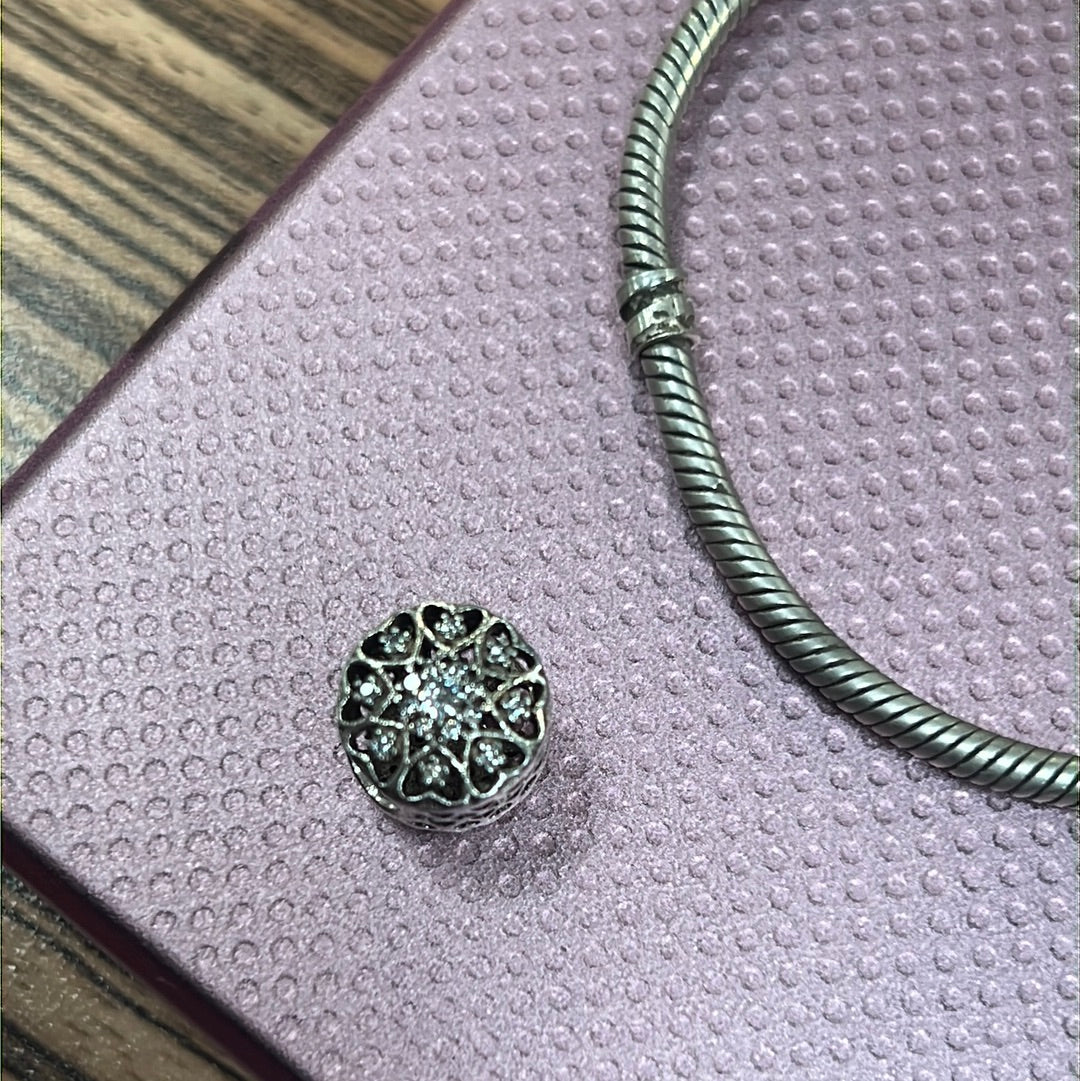 Sterling Silver Clover Heart Pave Charm Openwork