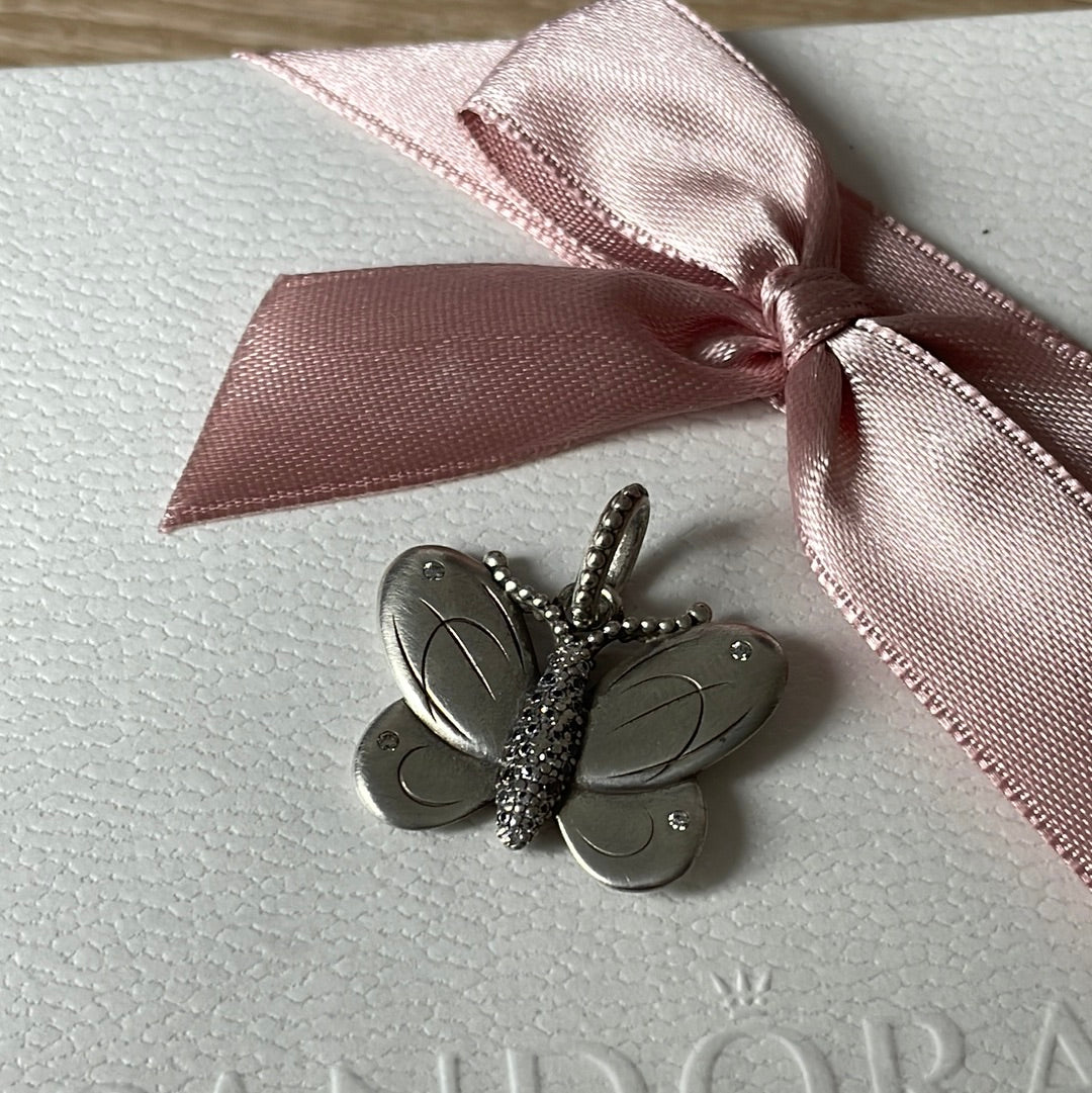 Genuine Pandora Large Pave Clear Stone Butterfly Pendant/ Charm
