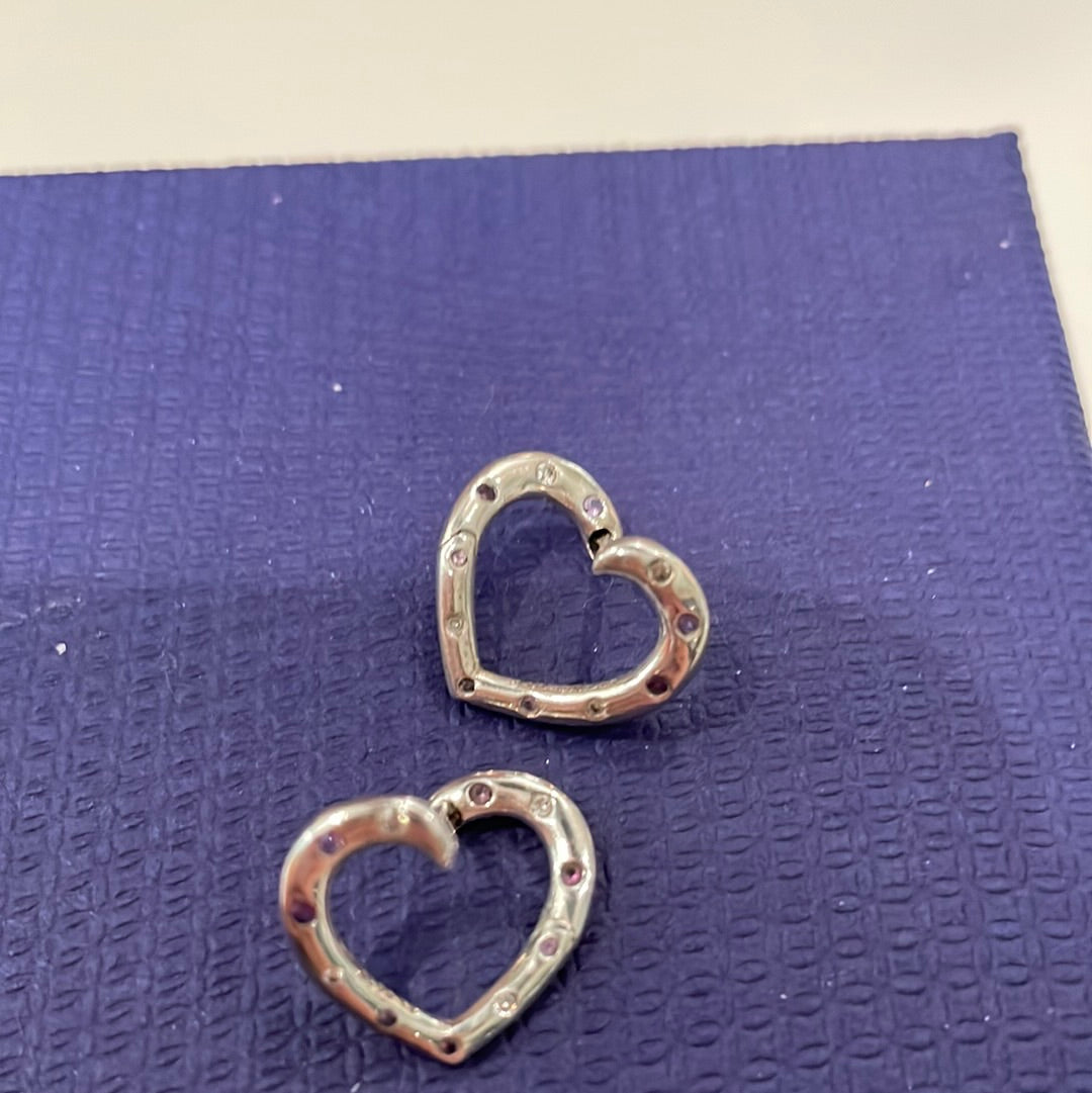 Genuine Pandora Pink and Purple 2018 Mothers Day Heart Pave earrings Hoops HTF