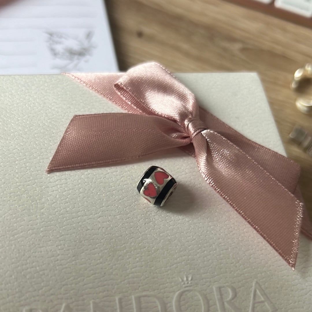 Sterling Silver Pink Heart and Black Line Charm