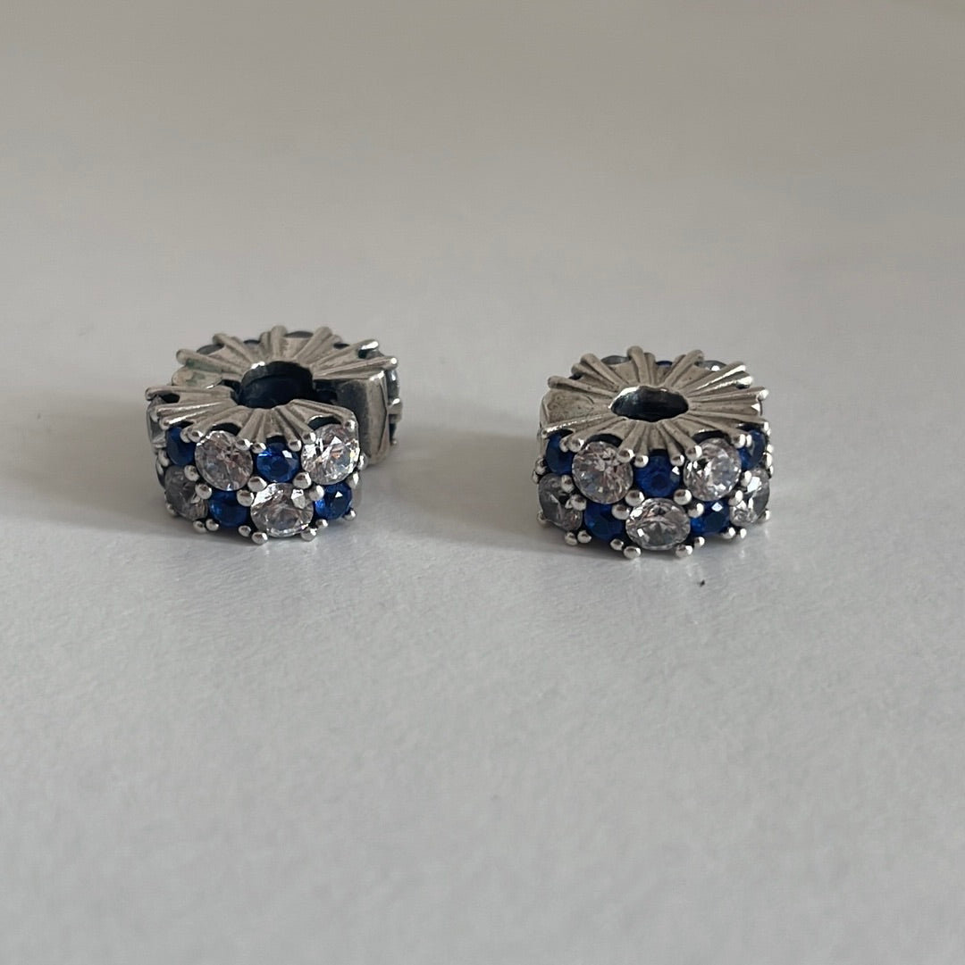 Genuine Pandora Pair of Pave Clear and Navy Blue Silicone Insert Clip x1