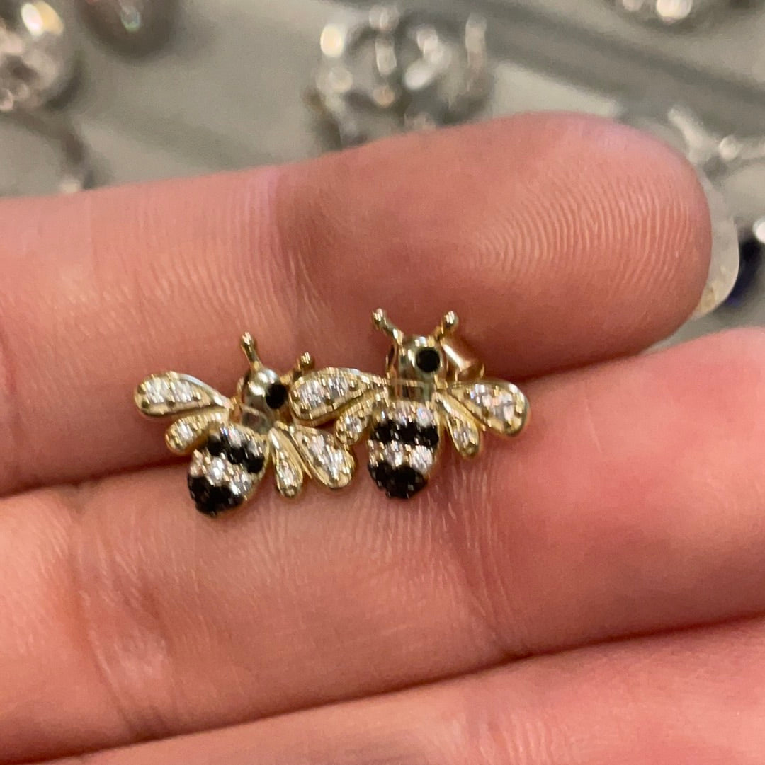 Brand New Sterling Silver Gold Plated Pave Bee Earrings Beautiful CHOICE OF TWO